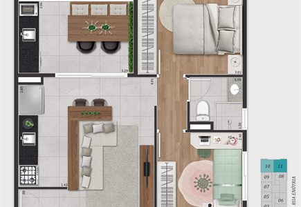 Planta Final 10 e 11 43,89m&sup2;