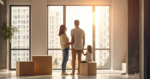 família feliz em mudança imediata para apartamento pronto em condomínio com infraestrutura completa (Freepik)